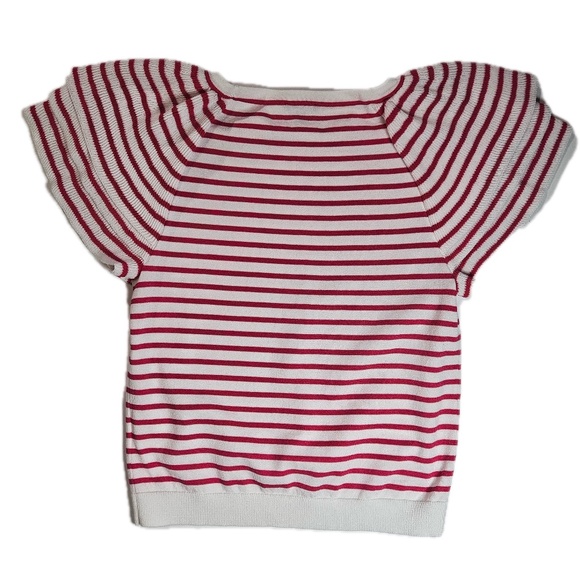 Express Sweater Womens XS White Pink Striped Short Sleeve Dolman Banded Hem Knit - Picture 2 of 7